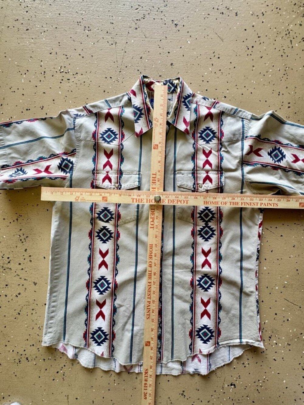 Vintage 80s Wrangler Aztec Brushpopper Pearl Snap Shirt - Picture 4 of 6
